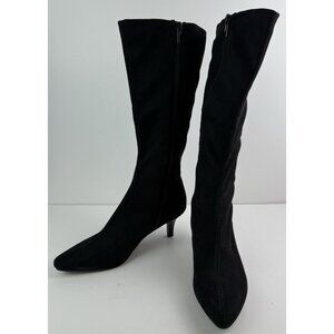 IMPO Norris Boot Stretch Side Zip Kitten Heel 6.5M Black Faux Suede/Textile New
